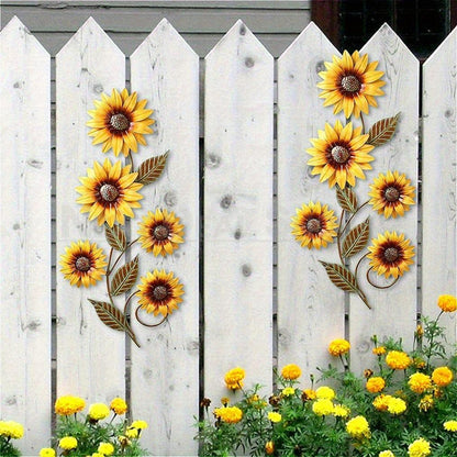 Rustic Farmhouse Painted Metal Sunflower Wall Decor - Set of 2 (11.8-Inch), Patio & Fence Decor