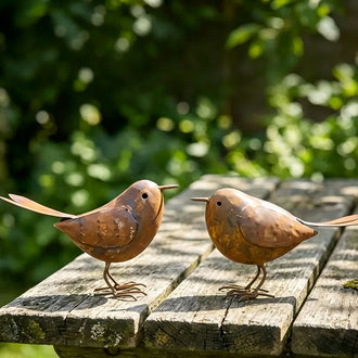 Rustic Metal Bird Garden Yard Art - Set of 2, Lawn Decor
