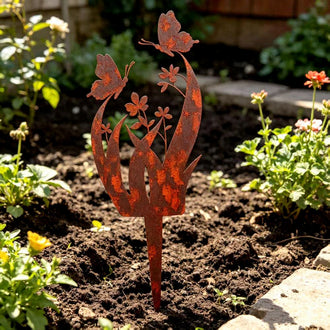 Rustic Metal Butterfly Flower Garden Stake ‑ 13.7-Inch, Flower Bed & Lawn Yard Art