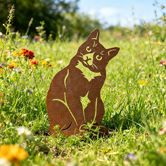 Rustic Metal Cat Silhouette Garden Stake - 11.8-Inch Tall, Yard & Walkway Decor-View 2-Next Deal Shop