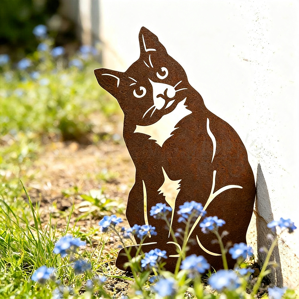 Rustic Metal Cat Silhouette Garden Stake - 11.8-Inch Tall, Yard & Walkway Decor-View 4-Next Deal Shop