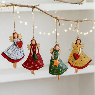 Rustic Metal Christmas Angel Hanging Ornaments - 4 Pack, Vintage Tree & Porch Holiday Decor