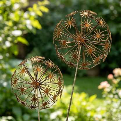Rustic Metal Dandelion Garden Stake  -  Yard & Lawn Outdoor Yard Art