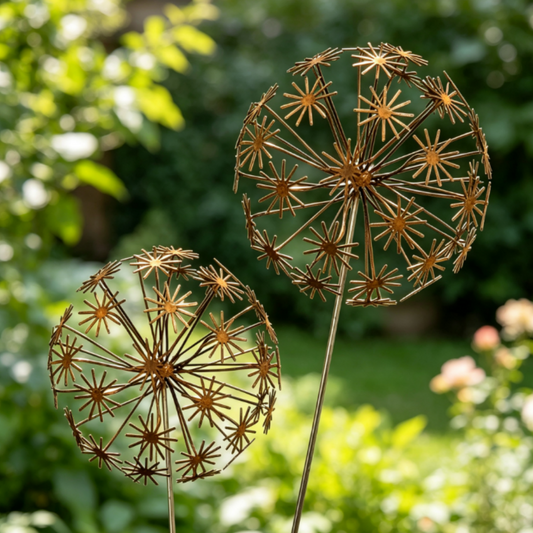 Rustic Metal Dandelion Garden Stake  -  Yard & Lawn Outdoor Yard Art