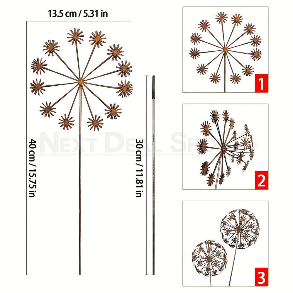 Rustic Metal Dandelion Garden Stake Yard Art Outdoor Decor-View 4-Next Deal Shop