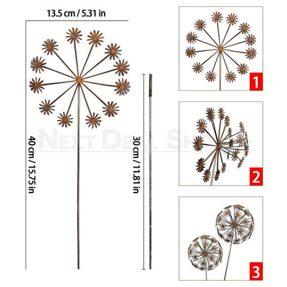 Rustic Metal Dandelion Garden Stake Yard Art Outdoor Decor-View 4-Next Deal Shop