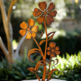 Rustic Metal Flower Garden Stake - Flower Bed & Lawn Yard Art
