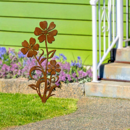 Rustic Metal Flower Garden Stake - Flower Bed & Lawn Yard Art