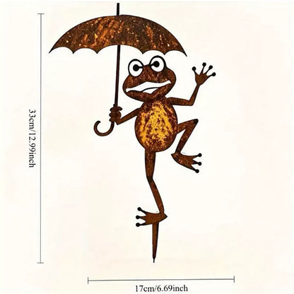 Rustic Metal Frog With Umbrella Garden Yard Stake-View 5-Next Deal Shop