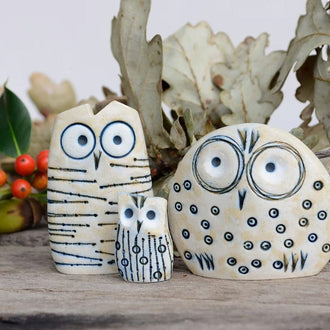 Rustic Resin Owl Family Figurine - Set of 3, Outdoor Garden Lawn Yard Decor