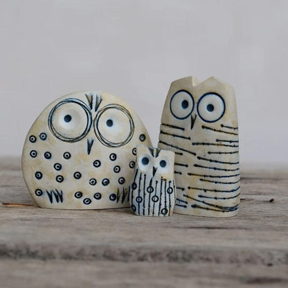Rustic Resin Owl Family Figurine - Set of 3, Outdoor Garden Lawn Yard Decor