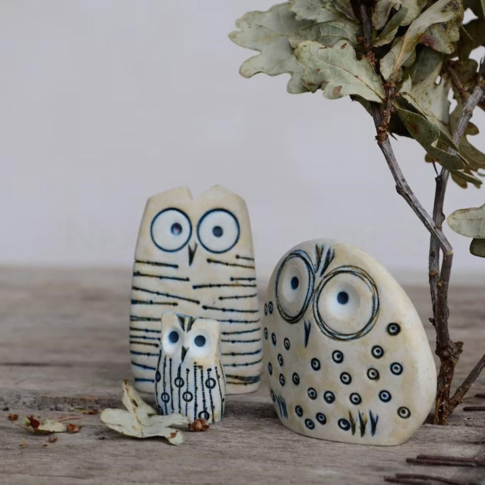Rustic Resin Owl Family Figurine - Set of 3, Outdoor Garden Lawn Yard Decor