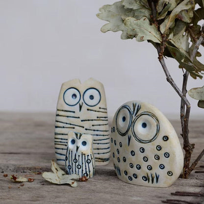 Rustic Resin Owl Family Figurine - Set of 3, Outdoor Garden Lawn Yard Decor