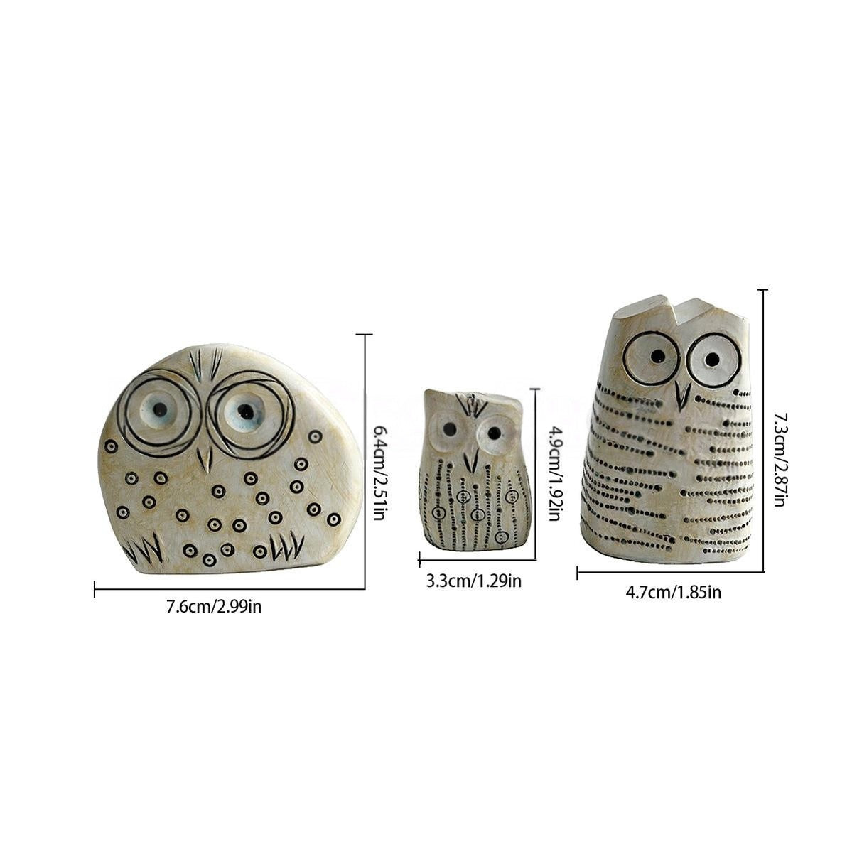 Rustic Resin Owl Family Figurine - Set of 3, Outdoor Garden Lawn Yard Decor
