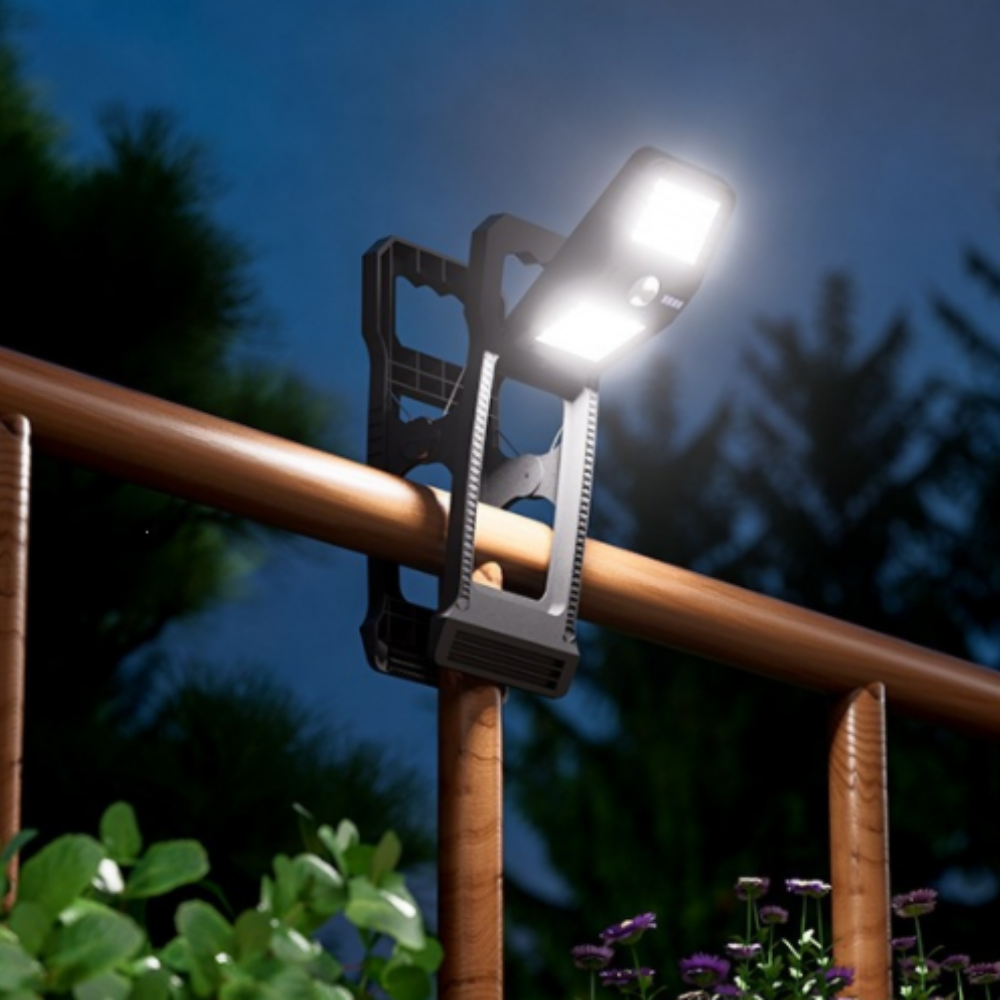Solar Powered Motion Sensor Clip‑On LED Outdoor Fence Light - Waterproof Security Fence Lamp for Patio Porch Garden Yard