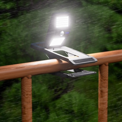 Solar Powered Motion Sensor Clip‑On LED Outdoor Fence Light - Waterproof Security Fence Lamp for Patio Porch Garden Yard