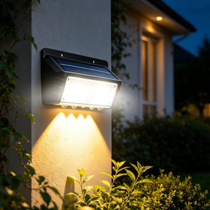 Solar Powered Motion Sensor LED Outdoor Wall Light - Waterproof Security Exterior Wall Lamp for Patio Porch Garden Yard