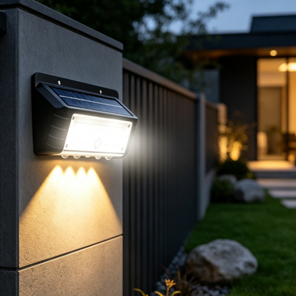 Solar Powered Motion Sensor LED Outdoor Wall Light - Waterproof Security Exterior Wall Lamp for Patio Porch Garden Yard