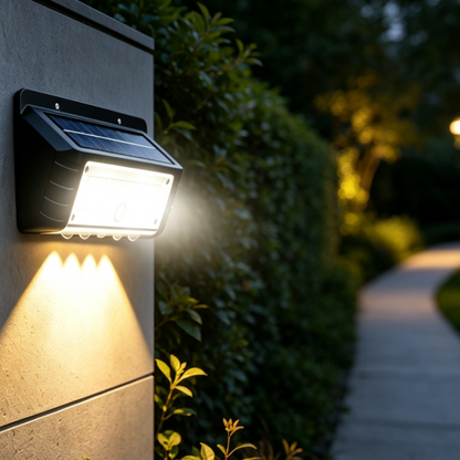Solar Powered Motion Sensor LED Outdoor Wall Light - Waterproof Security Exterior Wall Lamp for Patio Porch Garden Yard