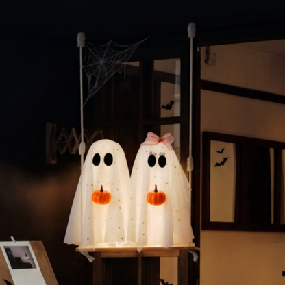 Adorable Glowing Swinging Ghosts with Pumpkin Hanging Decor - Halloween Porch Yard Tree Holiday Party Spooky Decor Lighting