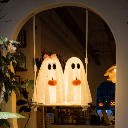 Adorable Glowing Swinging Ghosts with Pumpkin Hanging Decor - Halloween Porch Yard Tree Holiday Party Spooky Decor Lighting