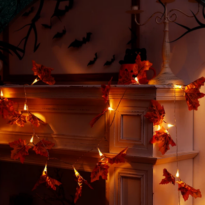 USB Powered Warm White LED Maple Leaf LED String Lights - 9.84 ft, 20 LED, Thanksgiving Halloween Home Mantel Table Holiday Party Decor Lighting