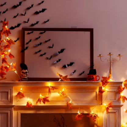 USB Powered Warm White LED Maple Leaf LED String Lights - 9.84 ft, 20 LED, Thanksgiving Halloween Home Mantel Table Holiday Party Decor Lighting
