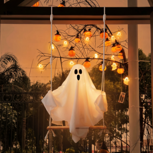 Spooky Glowing Swinging Ghost Hanging Decor - Halloween Decorations for Window Porch Tree Yard Party