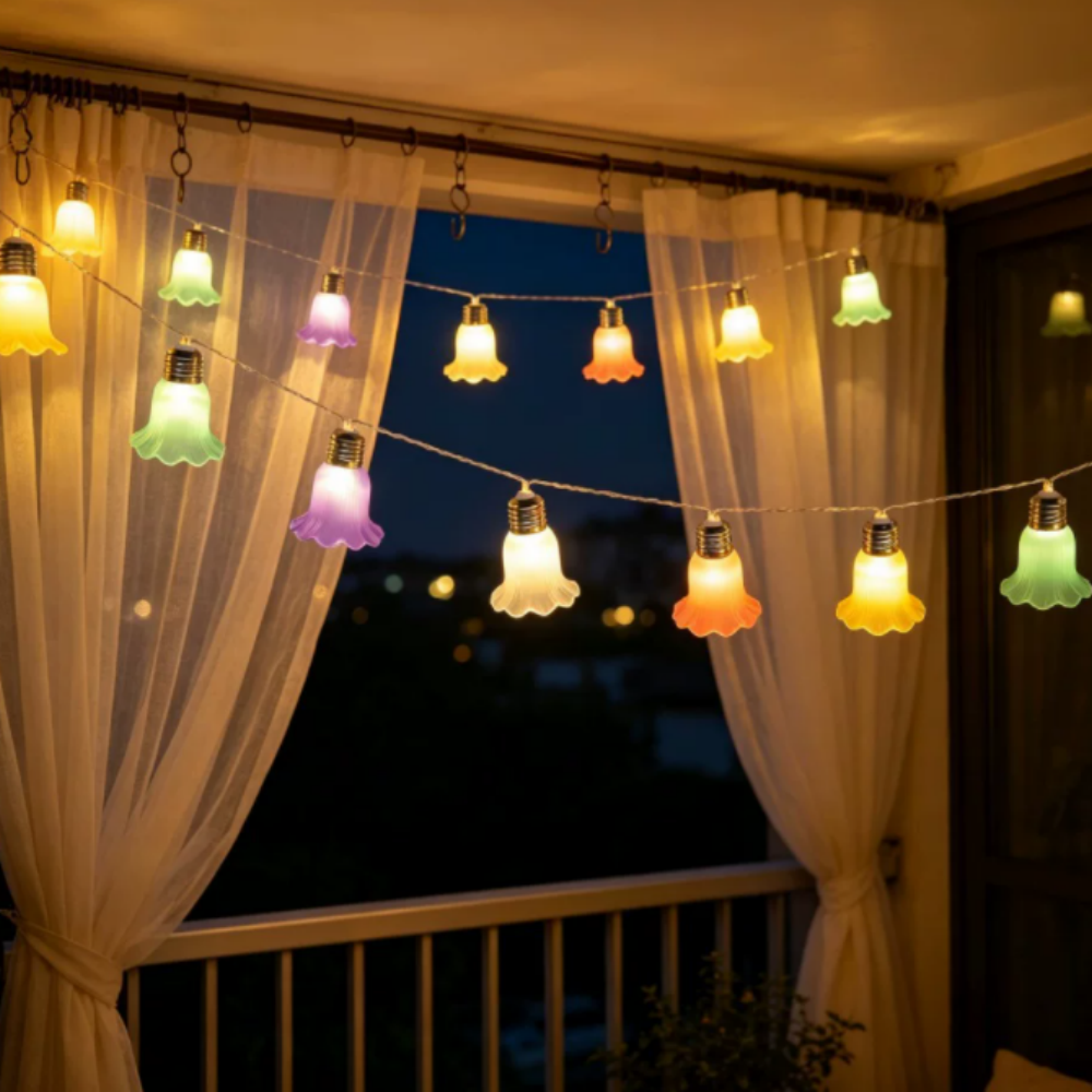 Battery Powered Flower Bulb Fairy String Lights - 6.56 ft, 10 LED, Home Patio Garden Yard Holiday Party Decor