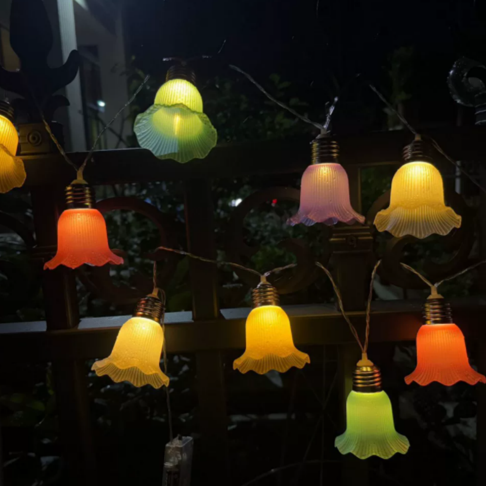 Battery Powered Flower Bulb Fairy String Lights - 6.56 ft, 10 LED, Home Patio Garden Yard Holiday Party Decor