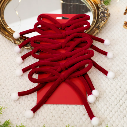 Christmas Red Velvet Bows with Pom Poms - 6 Pcs, Christmas Tree Wreath Holiday Decor