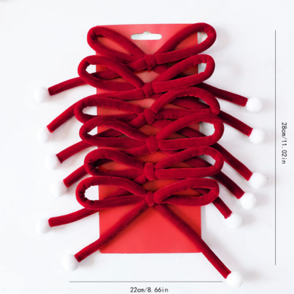 Christmas Red Velvet Bows with Pom Poms - 6 Pcs, Christmas Tree Wreath Holiday Decor