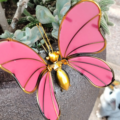 Glow in the Dark Pink Butterfly Pot Hugger - Garden Yard Planter Edge Decor