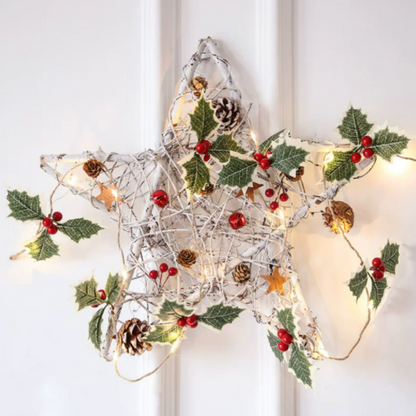 Battery Powered Christmas Holly Berry LED String Lights - 6.56 ft, 20 LED, Xmas Home Mantel Table Decor
