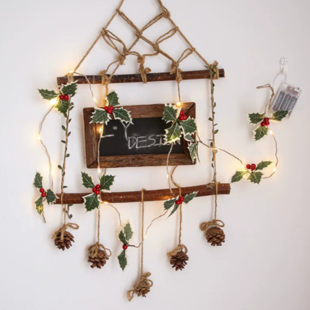 Battery Powered Christmas Holly Berry LED String Lights - 6.56 ft, 20 LED, Xmas Home Mantel Table Decor