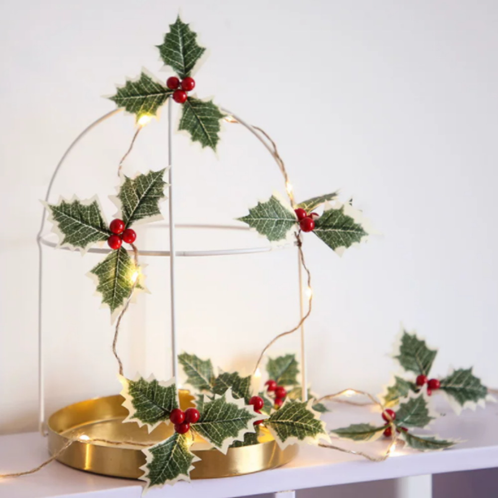 Battery Powered Christmas Holly Berry LED String Lights - 6.56 ft, 20 LED, Xmas Home Mantel Table Decor