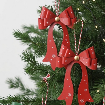 Christmas Metal Red Bow Hanging Ornament - Xmas Tree Decor