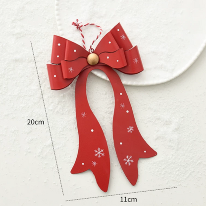 Christmas Metal Red Bow Hanging Ornament - Xmas Tree Decor