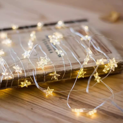 Battery Powered Christmas Star Fairy String Lights - 6.56 ft, 20 LED, Xmas Home Mantel Table Decor
