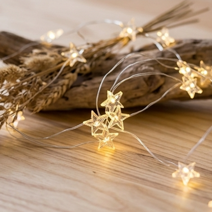 Battery Powered Christmas Star Fairy String Lights - 6.56 ft, 20 LED, Xmas Home Mantel Table Decor