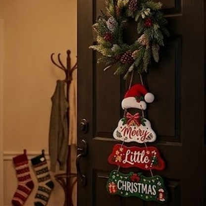 Christmas Wooden Hanging Signs - Set of 2, Holiday Front Door Wall Hanging Decor