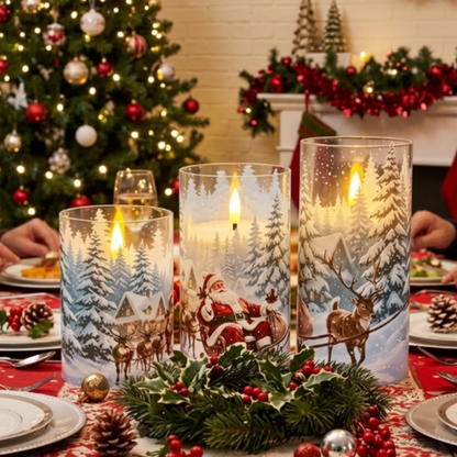 Battery Powered Christmas Santa & Reindeer Flameless LED Candles - Set of 3, Holiday Tabletop Mantel Decor