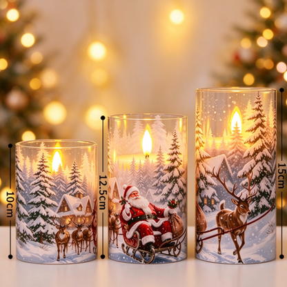 Battery Powered Christmas Santa & Reindeer Flameless LED Candles - Set of 3, Holiday Tabletop Mantel Decor