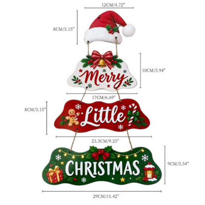 Christmas Wooden Hanging Signs - Set of 2, Holiday Front Door Wall Hanging Decor
