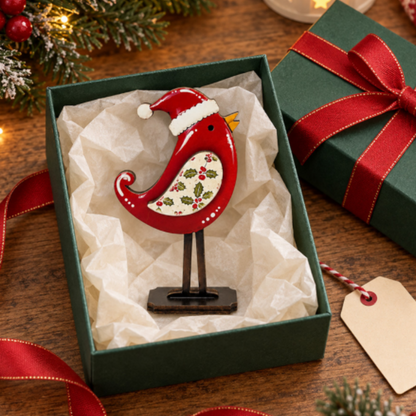 Wooden Christmas Bird Tabletop Decoration - Set of 3, Mantel Shelf Home Indoor Xmas Holiday Decor