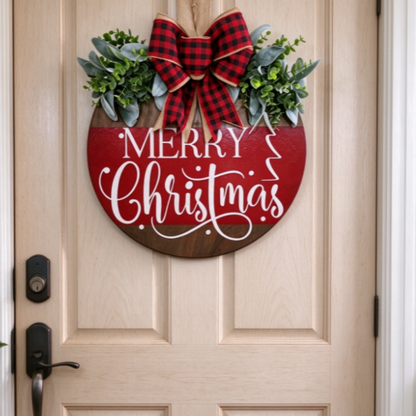 Merry Christmas Wooden Hanging Door Sign - 11.8 Inch, Front Door Home Wall Xmas Holiday Decor