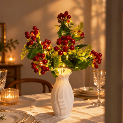 Battery Powered Lighted Christmas Red Berry Bouquet - Vase Filler Indoor Holiday Home Decor