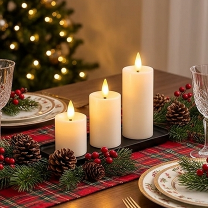 USB Rechargeable Flameless LED Candles with Remote & Charging Tray - Set of 3, Home Table Mantel Wedding Christmas Holiday Indoor Decor