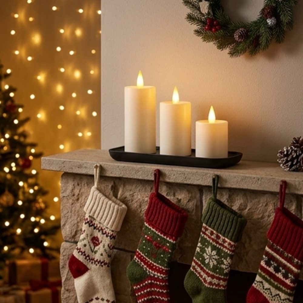 USB Rechargeable Flameless LED Candles with Remote & Charging Tray - Set of 3, Home Table Mantel Wedding Christmas Holiday Indoor Decor