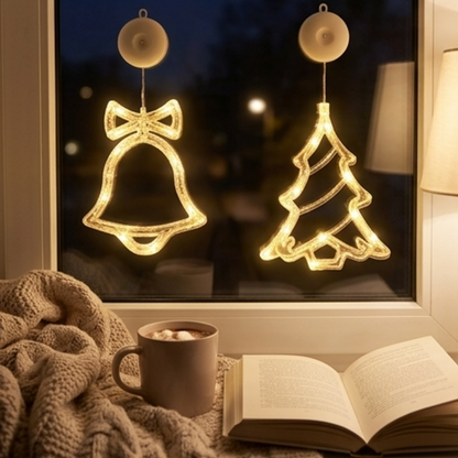 Battery Powered Warm White LED Christmas Window Light with Suction Cup - Set of 3, Home Xmas Holiday Decoration